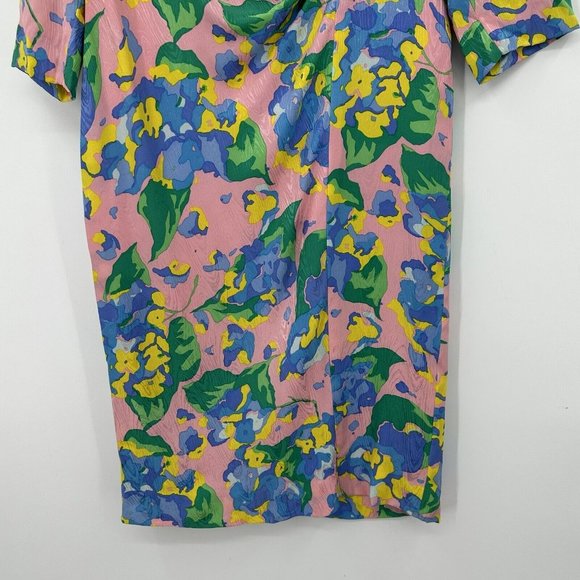 Vintage Mary McFadden Collection Pastel Floral Silk Dress Embossed Shoulder Pads - Picture 5 of 13
